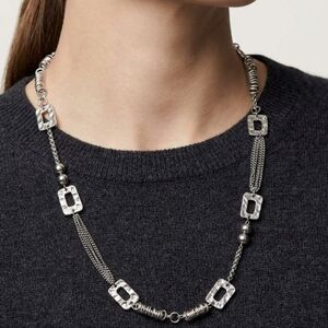 Vintage Silver Textured Multi-Link Station Necklace - 18" Statement Chain